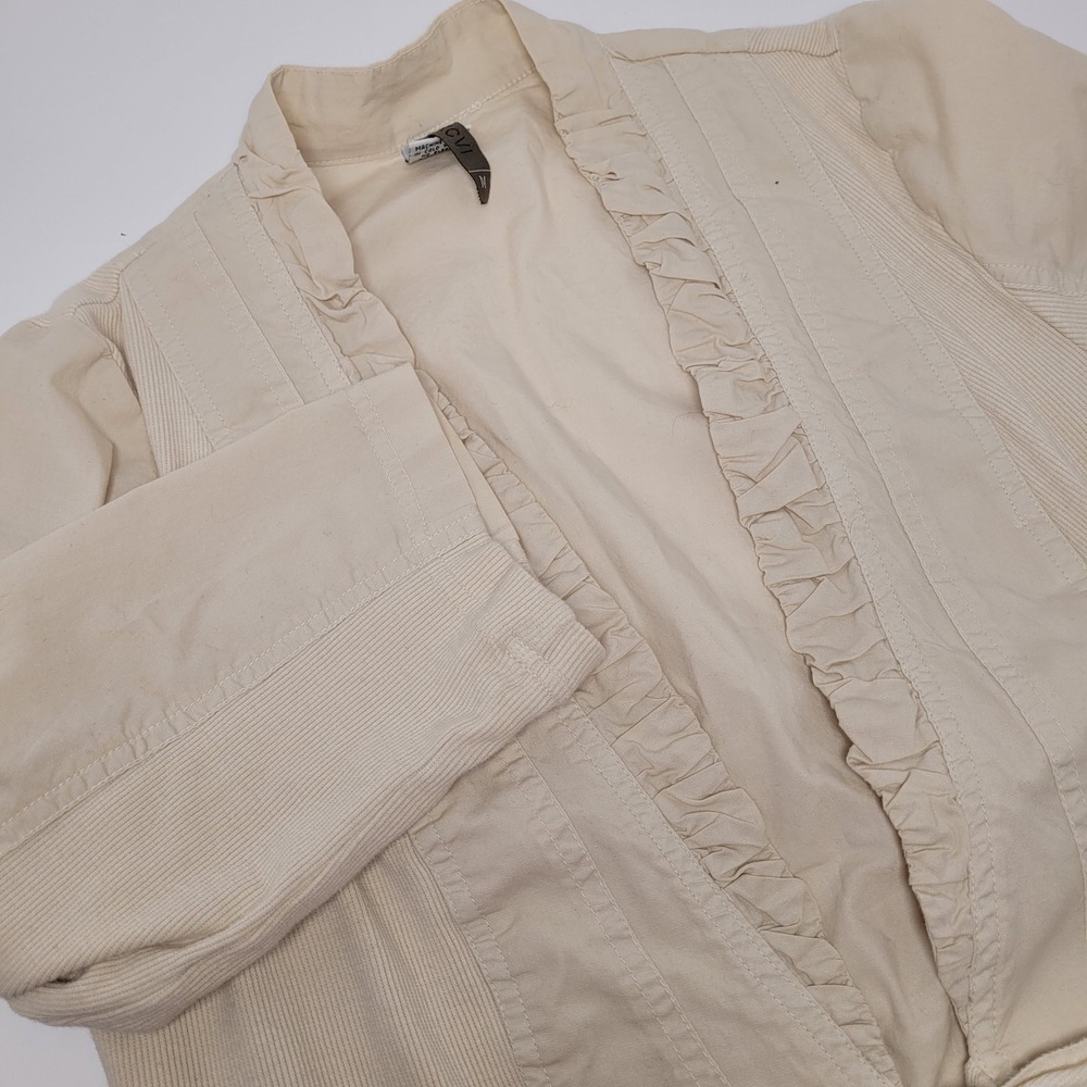 XCVI Open Front Jacket Womens Medium Cream Excellent Ruffle Ribbed‎ Trim 11249